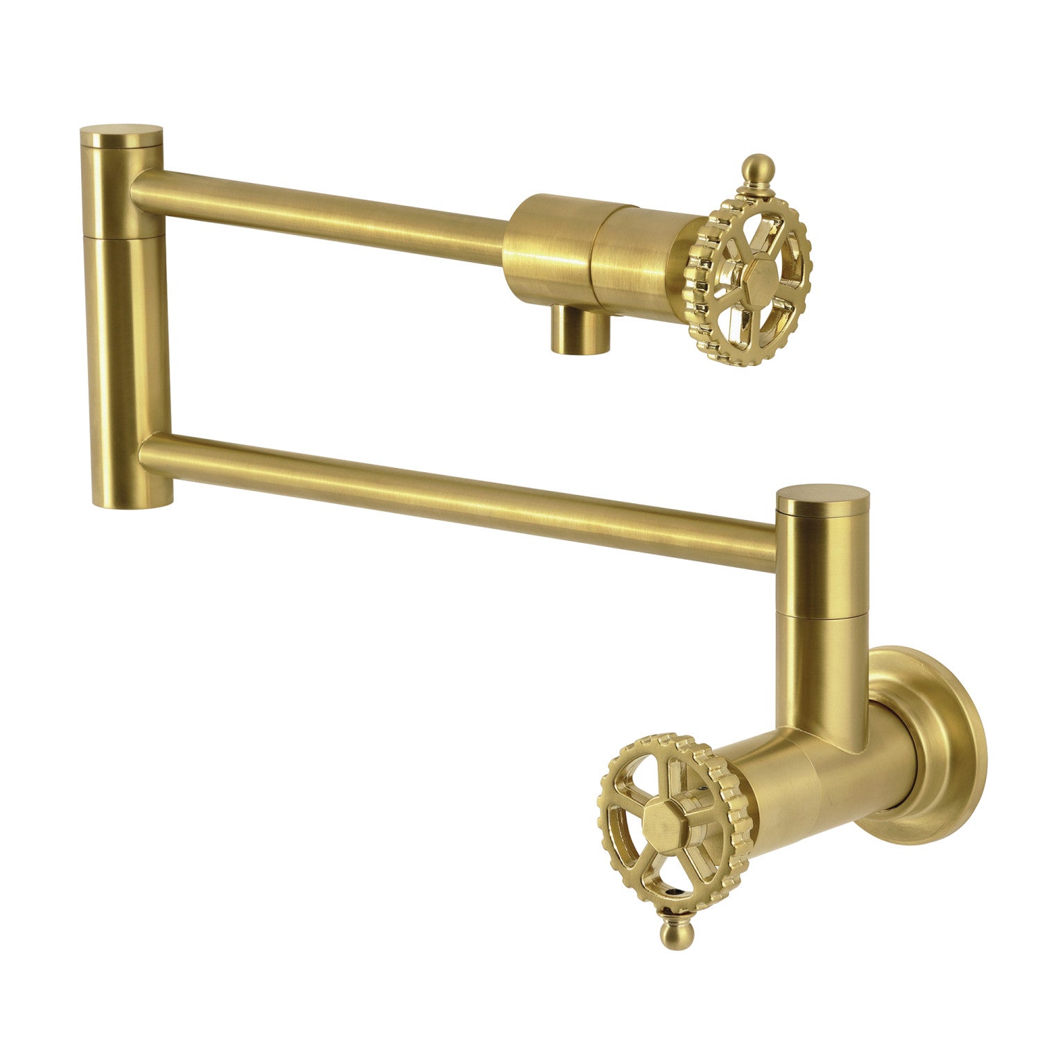 Kingston Sona KS4107CG - Fuller Two-Handle 1-Hole Wall Mount Pot Filler Faucet, Brushed Brass — image 1